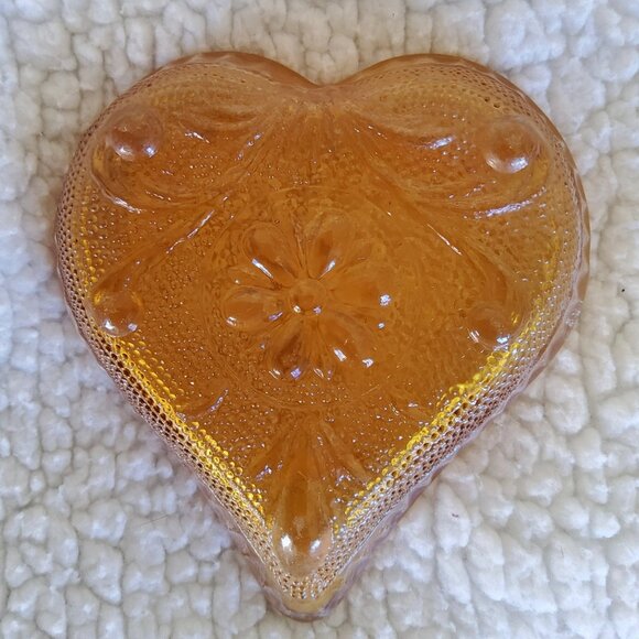 Other - Vintage Amber Glass Heart Shaped Trinket Ring Individual Candy Dish Collectible